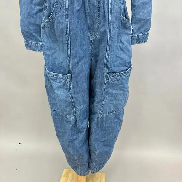 Free‎ People Archie Denim Jumpsuit Coveralls Utility Size Medium Barrel Leg